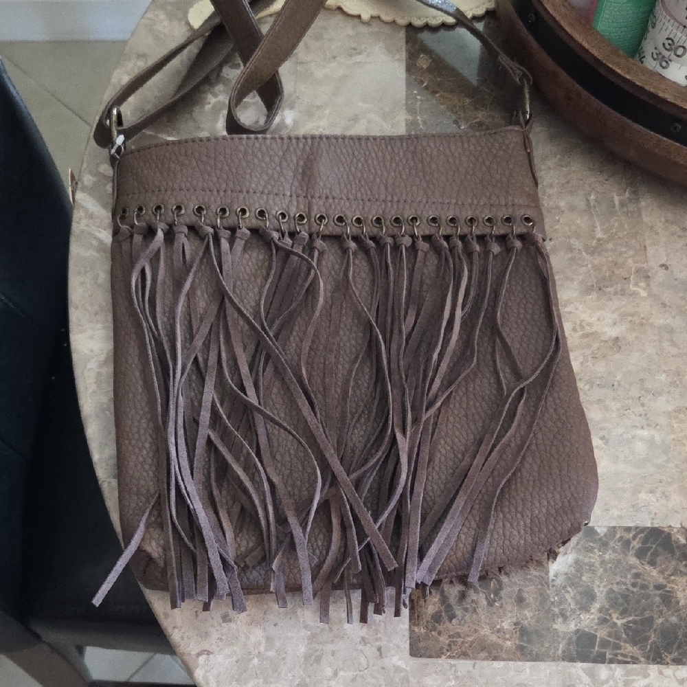Fringed Crossbody Bag - Taupe